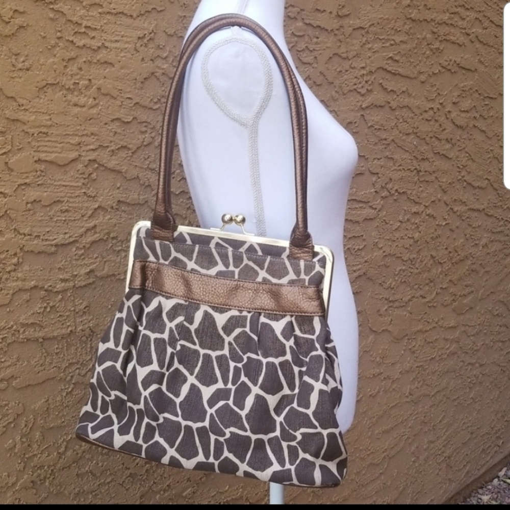 COPY - NWOT Bueno canvas & fa leather girsffe print